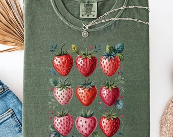 Strawberry Comfort Colors Shirt, Summer Strawberry Tee, Strawberry Shirt For Woman, Strawberry Lover,Strawberry Festival Gift, Botanical Tee