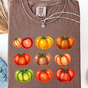Tomato Tshirt, Cute Whimsical Tomato Garden Print Tee, Vegetable Garden Gift, Tomato Girl Aesthetic Cottagecore Vegetable Fruit Vegan Gifts