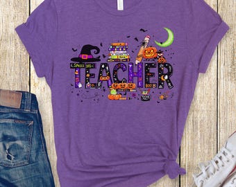 Teacher Halloween Shirt, Halloween Teacher Shirt, Trick or Teach Shirt, Spooky Teacher T-shirt, Retro Ghost Teacher Shirt