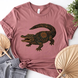 Boho Alligator T-Shirt; Intricate Floral Mandala Crocodile Graphic Tee • Nature Animal Shirt • Aesthetic Bohemian Wildlife T-Shirt for Women