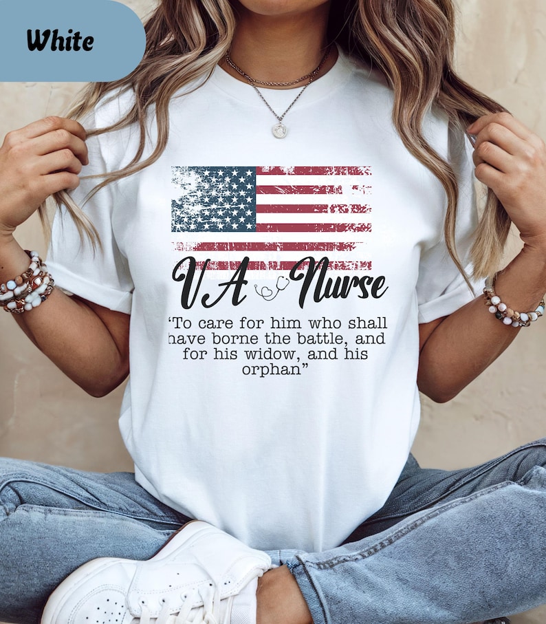 VA Nurse T-Shirt; Patriotic Veterans' Affairs Shirt; Lincoln's Promise; American Flag Shirt; Gift for VA Nurses; Veterans Day Nurse Shirt image 10