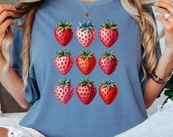 Strawberry Comfort Colors Shirt, Summer Strawberry Tee, Strawberry Shirt For Woman, Strawberry Lover,Strawberry Festival Gift, Botanical Tee