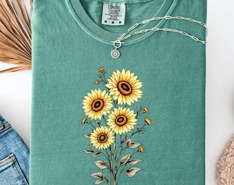 Comfort Colors Sunflower Shirt; flower tshirt; wildflowers tee; floral design; Botanical floral, Inspirational Shirt, Blossoms Shirt