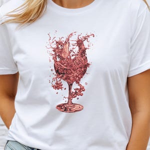 Red Wine Splash T-Shirt; Elegant Wine Lover Tee; Artistic Wine Glass Design; Winery Outfit; Wine Aesthetic Shirt – Gift for Wine Enthusiasts