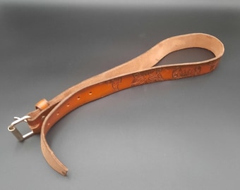 Handcrafted Leather Belt w/ Butterfly Embossing, Western-Style Design 30"L