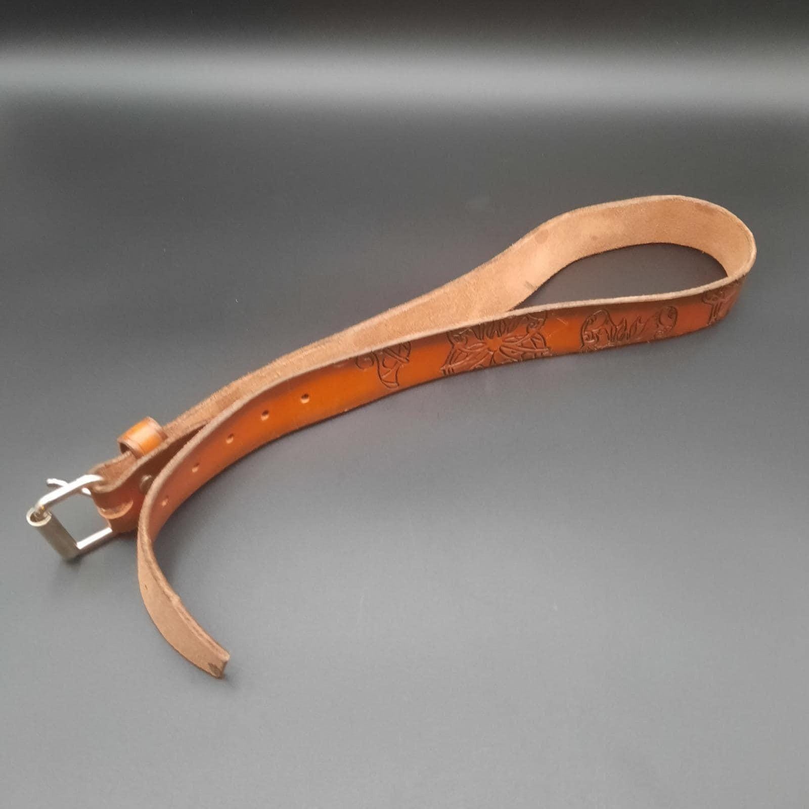 Handcrafted Leather Belt W/ Butterfly Embossing, Western  display picture 3