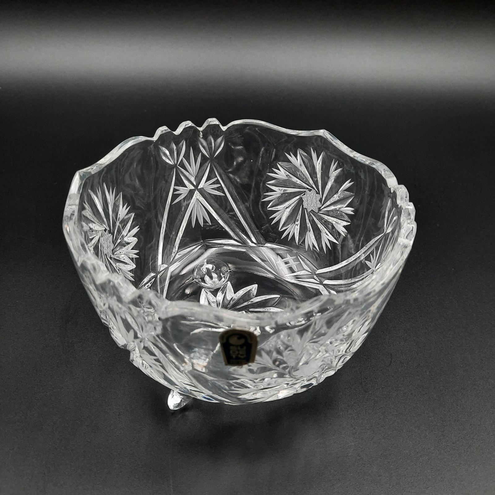 Sudety Poland Hand-cut 24% Lead Crystal Footed Bowl, Starburst
