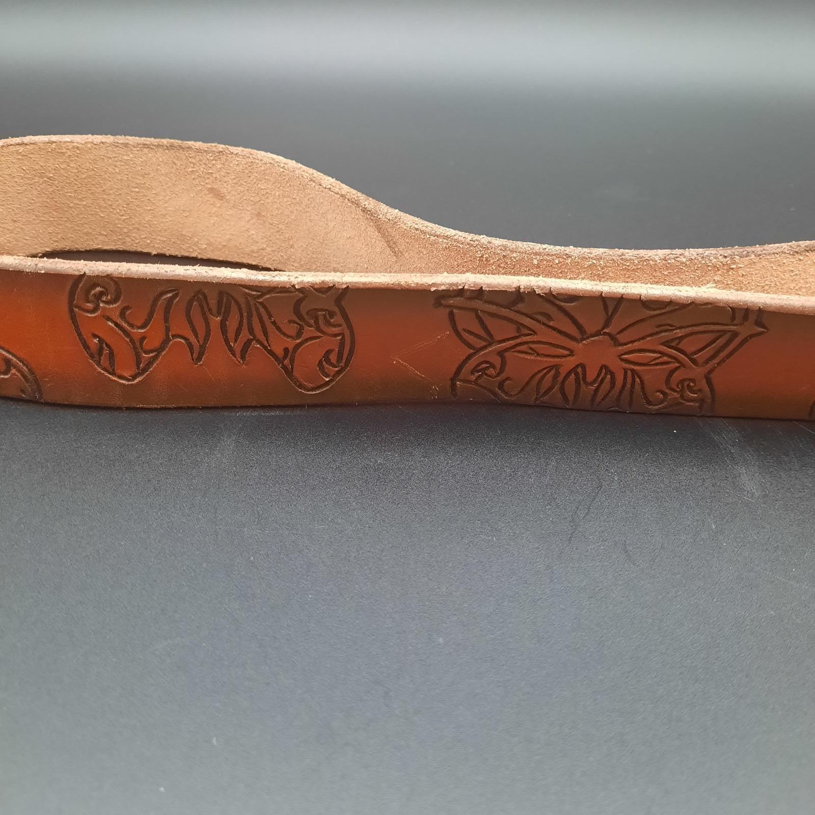 Brown Leather Belt Butterfly Embossed Boho Western Distressed 30 Artisan Handcrafted Butterfly Buckle Leather Belt - Cellar  main image 2