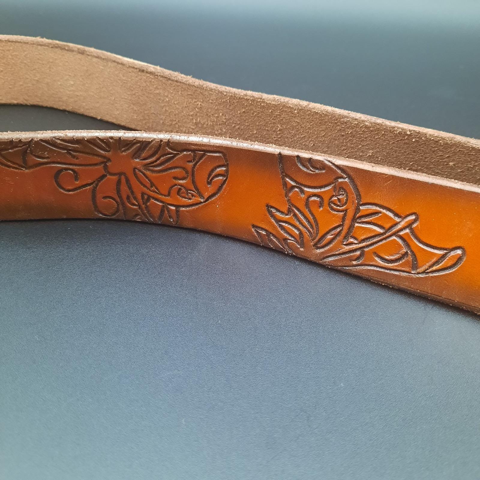 Brown Leather Belt Butterfly Embossed Boho Western Distressed 30 Artisan Handcrafted Butterfly Buckle Leather Belt - Cellar  main image 3