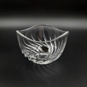Mikasa Swirl Cut Crystal Bowl, Tri-Rim Clear Art Glass Dish, Vintage Label