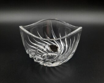 Mikasa Swirl Cut Crystal Bowl, Tri-Rim Clear Art Glass Dish, Vintage Label
