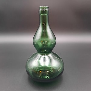 Vintage Hand Blown Green Glass Vase Gourd Shape Mid Century Modern Decor