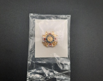 Vintage VFW Auxiliary Pin Rot Weiß Blau Vaterländisches Kreuz Goldton Revers