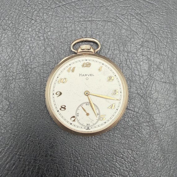 Vintage Harvel Pocket Watch Swiss 9 Jewels 10K RGP Stellar Case Open Face View 3