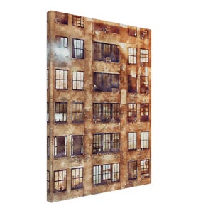 Watercolor Print on Canvas - The Lofts - Manhattan Urban Cityscape Wall Art, Modern Home Decor Original Artwork