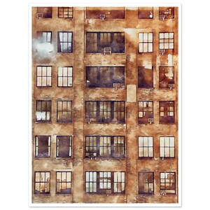 Urban Cityscape Wall Art - Stylish New York Poster - &quot;The Lofts&quot; Watercolor Painting - Architecture Print Decor