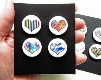 Light hearted Patterned Heart Pinback Button, Mix & Match Set of 4/1".