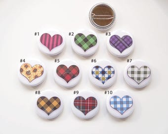 Light hearted Patterned Heart Pin Badges - Mix & Match, Set of 4/1". 20 choices.