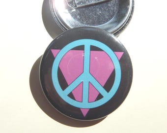 LGBTQ Pride Lapel Pin: Turquoise Peace Sign & Pink Triangle (1.5")