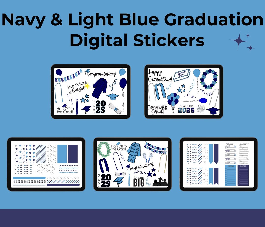 Navy and Light Blue Graduation Stickers: Goodnotes PNG Set (digital ...