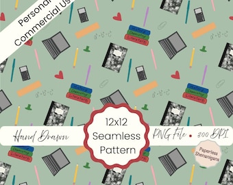 Hand Drawn High School Days Seamless Pattern PNG Digital Paper