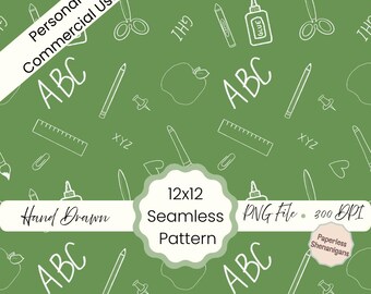 Hand Drawn Green Chalkboard Seamless Pattern PNG Digital Paper