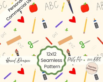 Hand Drawn Elementary Days Seamless Pattern PNG Digital Paper