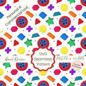 Vintage Kidcore Sorting Blocks Digital Paper, Hand-Drawn Seamless Pattern (300 DPI)
