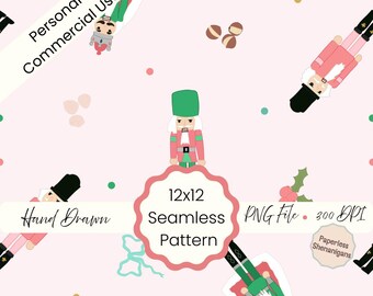Hand Drawn Preppy Nutcrackers Seamless Pattern PNG Digital Paper