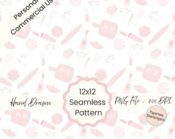 Hand Drawn French Picnic Seamless Pattern PNG Digital Paper