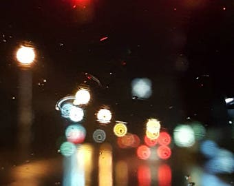 night photography, headlights, streetlights, city, rain, rainy night, cars, black, colors, urban landscape, night photo, travel, wall art