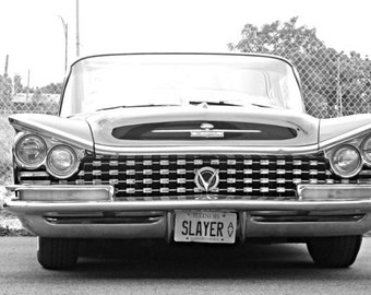 vintage car photography, 50s black Buick photo, car photo, black and white, Rockabilly, retro, metal, rock, men, Signed Print - SLAYER