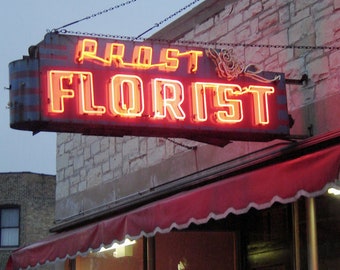 valentine's day, florist neon sign, Chicago Photography, vintage neon sign, flower shop sign, florist sign photo, Chicago sign, Chicago art