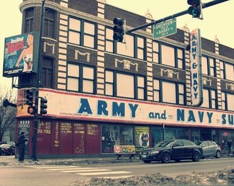 Army and Navy Surplus store photo | chicago photography | chicago signs | vintage handpainted signs | chicago photo | chicago art | old sign
