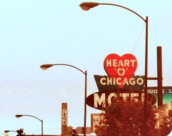 Heart 'O' Chicago Motel Photo: Vintage Neon Sign Art Print