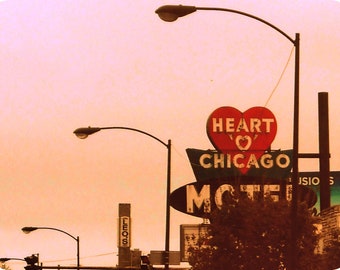 Chicago Photo, Heart &#39;O&#39; Chicago Motel, Chicago Photography, Chicago Art print, motel photography, vintage neon sign, travel, baby pink