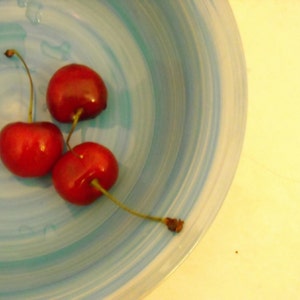 food photography, cherries photo, kitchen photography, BOWL OF CHERRIES, fruit, aqua, red, buttercup, pale yellow, kitchen art, shabby chic