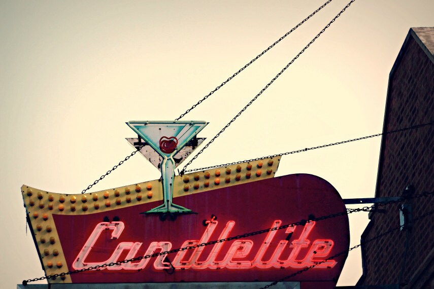 Chicago Photography, Chicago sign photo, mid-century neon, Chicago Art print, Rogers Park, arrow, cocktail, cherry red, Rockabilly, retro