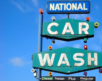 Chicago Car Wash Neon Sign Photo: Mid Century Atomic Print