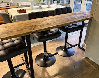 Reclaimed Wood Industrial Breakfast Bar With Steel Legs Freestanding FREE DELIVERY & INSTALLATION
