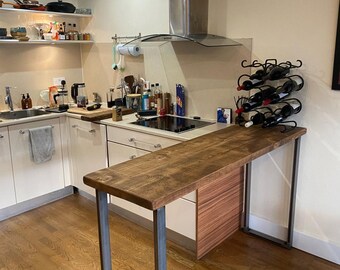 Reclaimed Wooden Kitchen Breakfast Bar Table With Steel Legs