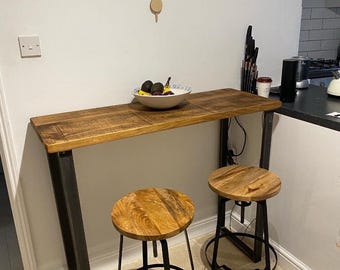 Industrial Breakfast Bar Table With Rustic Style Steel Legs 40 mm Solid Wooden Top