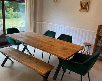 Reclaimed Wood Dining Table And Bench Set With Multiple Leg Options Available | Industrial Dining Table | Rustic Dining Table | Table
