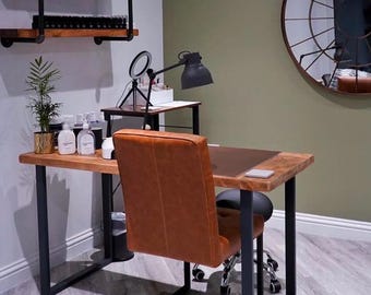 Reclaimed Computer/Office Desk 40mm Solid Wooden Top Chunky Steel Based Legs