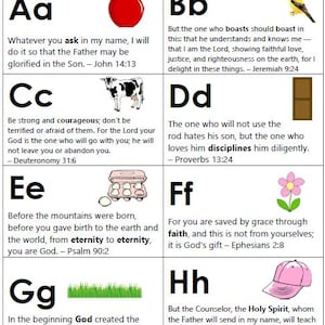 Bible ABC Flashcards Printable | Christian Preschool Activity | Alphabet Scripture Cards | Bible Memory Verses for Kids | Homeschool PDF