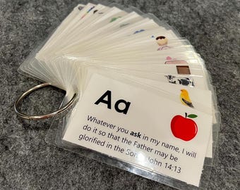 Alphabet Bible Verse Flashcards for Kids, Christian Preschool Learning, Bible Memory Cards, Homeschool ABC Activity, Sunday School Resource