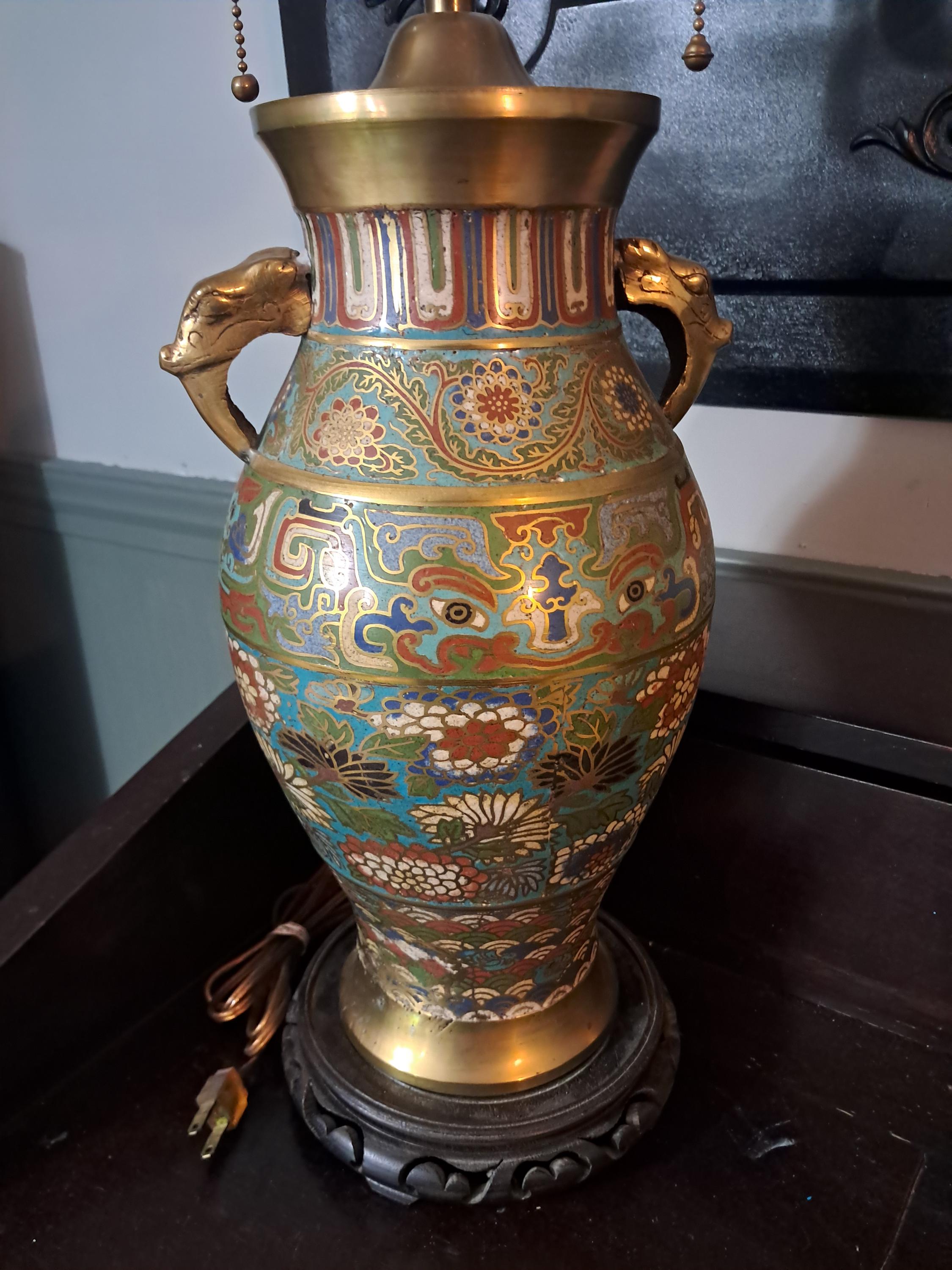 Chinese Champleve Enamel Brass Lamp/urn-vintage - Etsy
