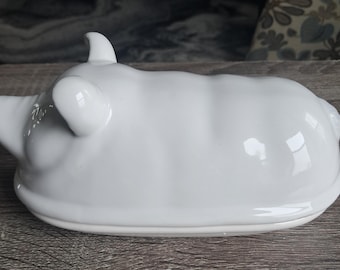 Farmyard Collection varken witte keramische botervloot met deksel Farmhouse Country Gma