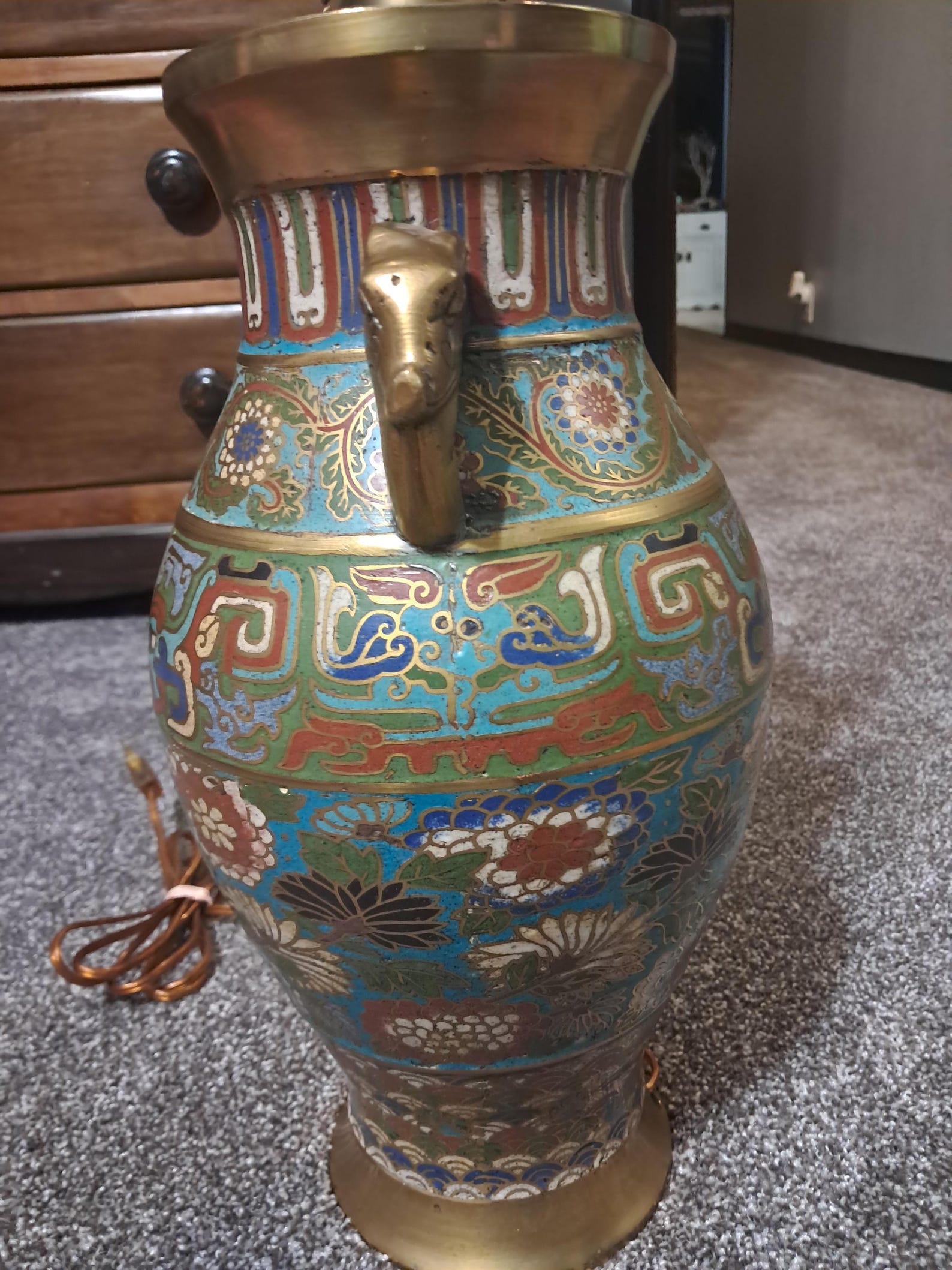 Chinese Champleve Enamel Brass Lamp/urn-vintage - Etsy