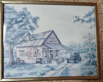 Vintage 1990s Coca-Cola Mike's Garage Framed Art Print by Kay Lamb Shannon